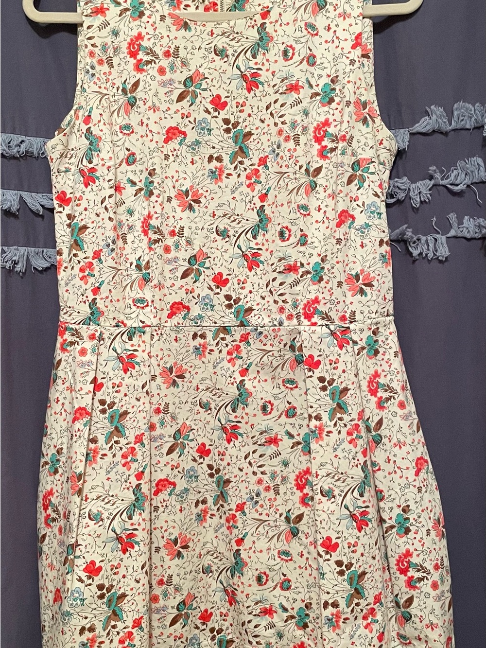 GAP Cream Floral Sleeveless Fit-and-Flare Dress with Pink & Teal Flowers